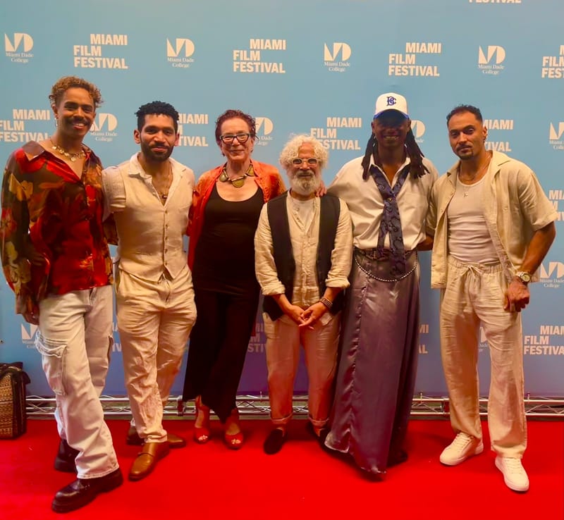 Surrounded by the dancers featured in WHEN MEN DANCE - Nataneal Leal, Antonio Velazquez, Clinton Harris, Kaique Barbosa